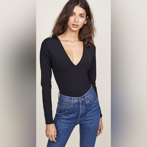Free People Tops - FREE PEOPLE INTIMATELY BLACK DEEP V LONG SLEEVE BODYSUIT LIKE NEW ANTHROPOLOGIE